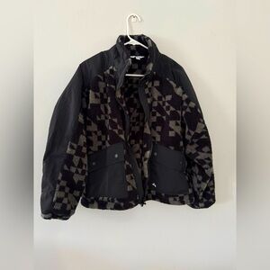 Joy Lab Oversized Checkered Loose Fit Fleece Cropped Jacket Black Green Size M L